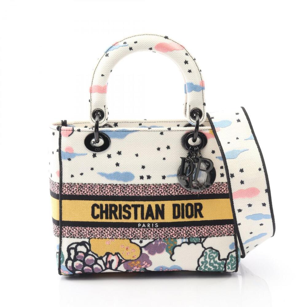 Dior LadyLite Canvas Handbag White Multicolor